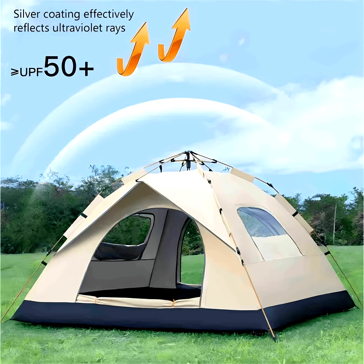 Outdoor Camping Automatic Quick Opening Tent - خيمة سريعة الفتح مطلية بالفضة، مقاومة