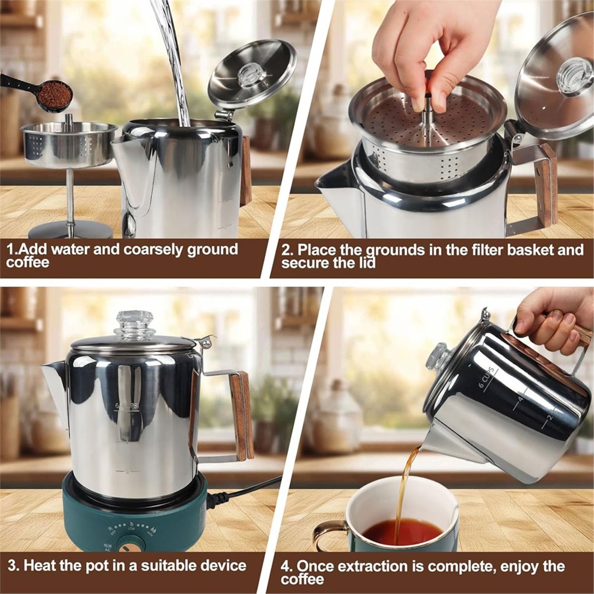 Camp Percolator Coffee - 6 أكواب Percolator 304 إبريق قهوة