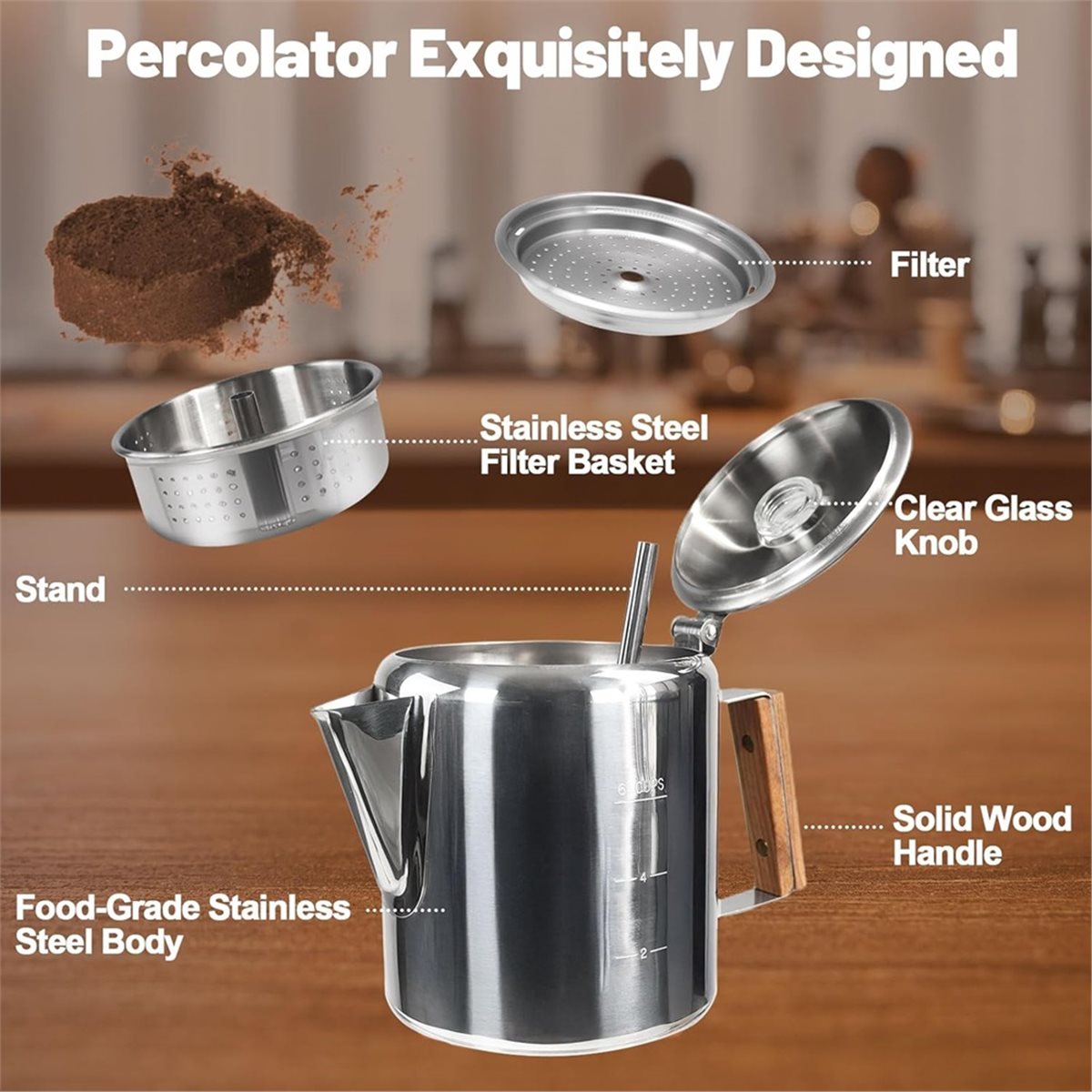 Camp Percolator Coffee - 6 أكواب Percolator 304 إبريق قهوة