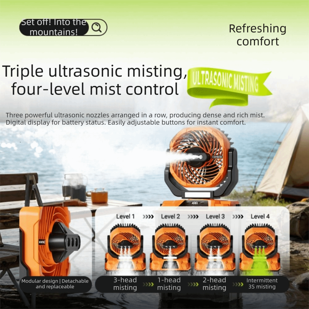 مروحة تبريد محمولة كبيرة بخزان - مراجعة Outdoor Camping Misting Fan وسعره