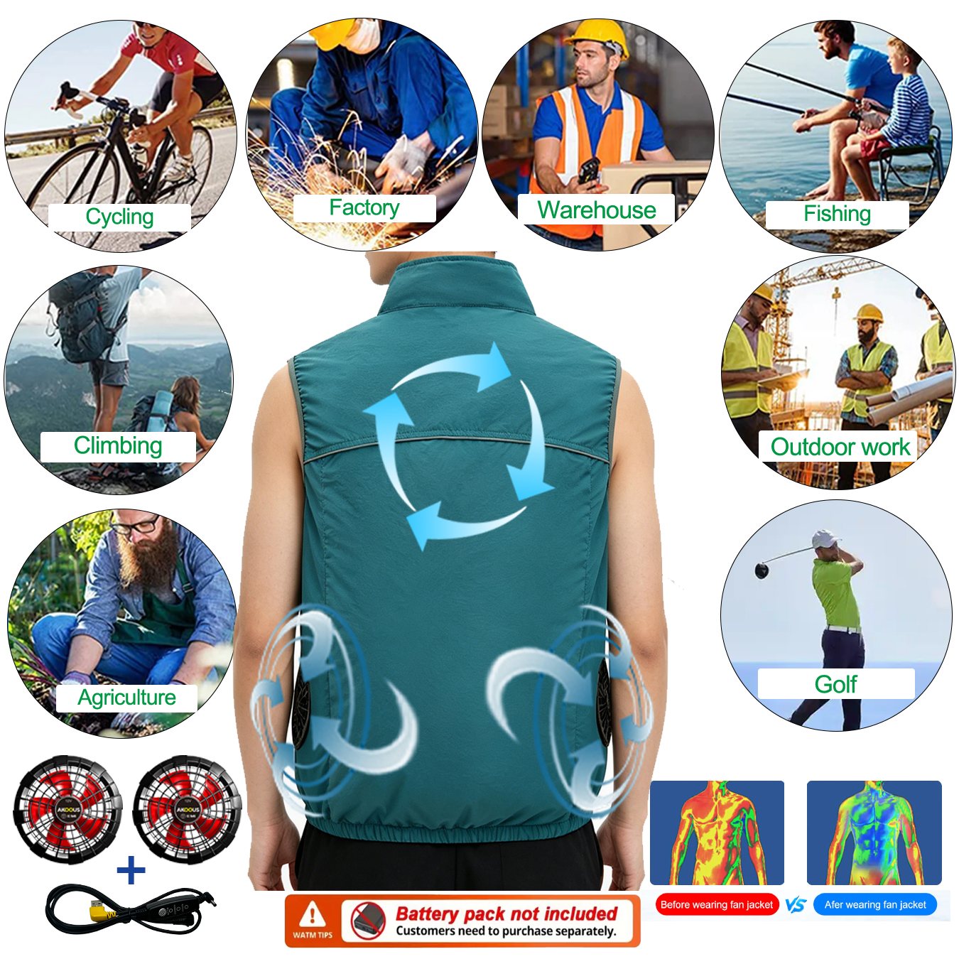 سترة تبريد بدون أكمام بمنفذ US - مراجعة Outdoor Camping Air Conditioner وسعره