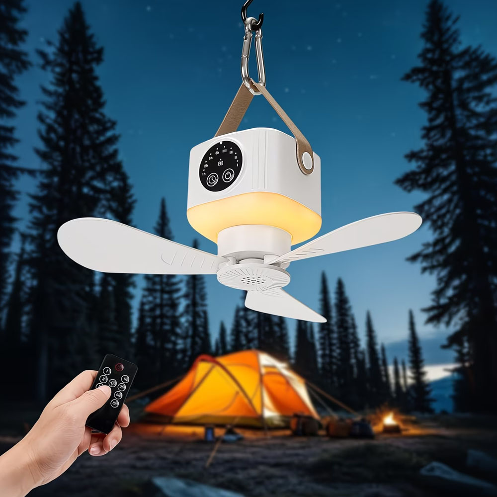 مروحة سقف محمولة مع إضاءة، بطا - مراجعة Outdoor Camping Misting Fan وسعره