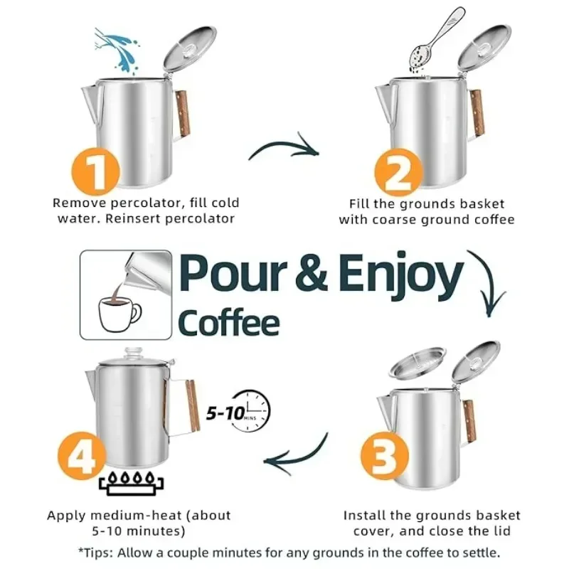 وعاء تحضير القهوة من الفولاذ ا - مراجعة Camp Percolator Coffee وسعره